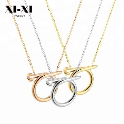 China Stylish Unique Elegant Design 18K Gold Plated Nail Pendant Necklace for sale