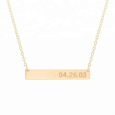 China Popular Personalized Gold Engraving Name Number Date Bar Necklace for sale