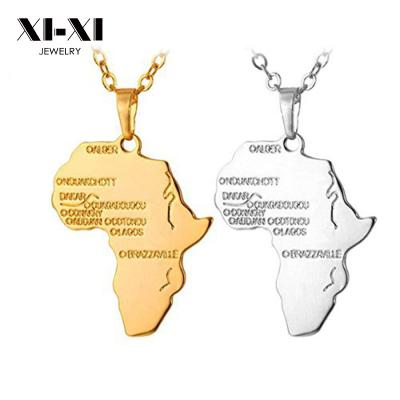 China TRENDY OEM 18k Gold Plated 316L Stainless Steel Africa Map Pendant Necklace for sale