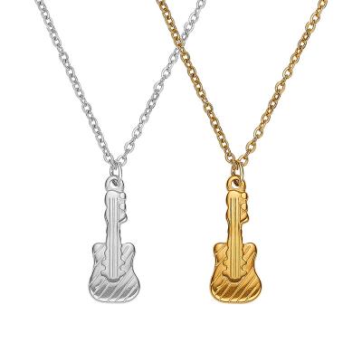 China Custom Hiphop hiphop guitar pick necklace music gold plated stainless steel guitar initial pendant necklace for sale