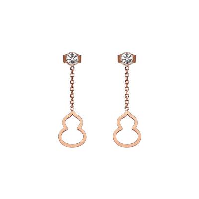 China FASHIONABLE Round Crystal Studs Stainless Steel Zircon Frame Setting Of Earrings, Long Chain Diamond Stud Earrings With Gourd Pendant for sale