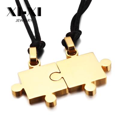 China Wholesale Stainless Steel Couples Romantic Lovers Smooth Puzzle Pendants Necklaces for sale