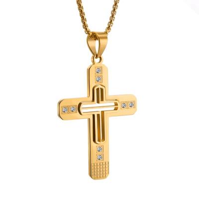 China Christian Jewelry 18k Gold Religious Jewelry 18k Gold Diamond Stainless Steel Small CZ Religious Cross Pendant Necklace For Man Women for sale