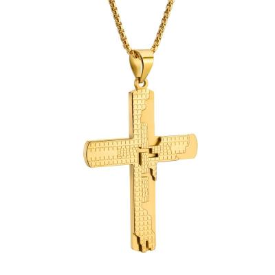 China Religious Wholesale Custom Titanium Silver Gold Plated Jewelry 18k Gold Cross Necklace Stainless Steel Cross Pendant Necklace for sale