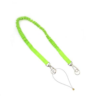 China For holding tools Green Bungee Tether Retractable Tool Lanyard With Zinc Alloy Hook Bungee Tether Dual Carabiner Dual-Actio for sale