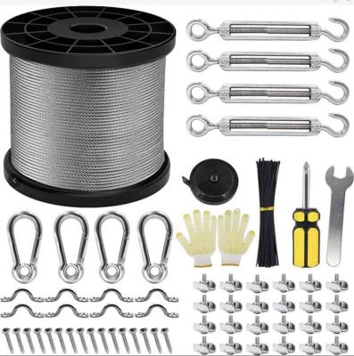 China Free Cutting Steel String Light Suspension Kit with Stainless Steel 150fts PVC Coated Wire Rope,Turnbuckle and Hooks for sale