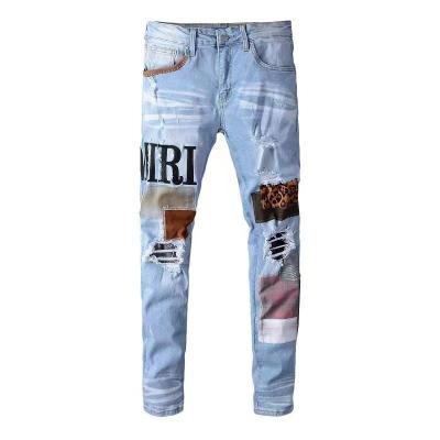 China Other Promotional High Street Men's Ripped Slim Denim Trousers Mixed With  Small Legs Destroyed Jeans Men Vestidos En Jean for sale