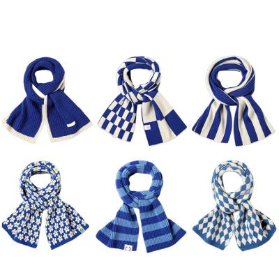 China Cable poncho New winter men's and women's knitted wool warm scarf Klein blue checkerboard scarf Christmas gift for sale