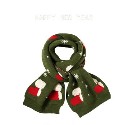 China Cable poncho High quality Fashion Christmas Custom Christmas Gift Soft jacquard Green scarf Winter Knit Ladies Christmas Couple scarf for sale