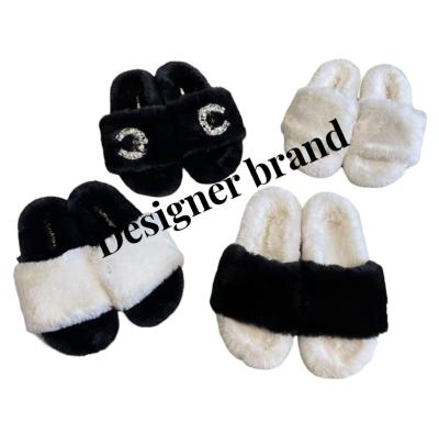 China Fashion Trend Women's Cross-Strap Plush Home Lightweight Faux Fur Cover Home Plush Leaky Toe Slippers Fluffy Slippers for sale