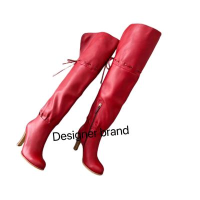 China Height Increasing High Quality Brand Design Lace-up Loose Boot Women's Shoes Large Size Over Knee Oxskin Boot Square Heel Round Toe Sexy Thigh-h for sale