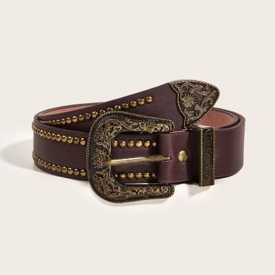 China Copper New Retro Nail Trend Fashion Punk Style Belt Personality Men's And Women's Jeans Universal Western Rivet Belt for sale