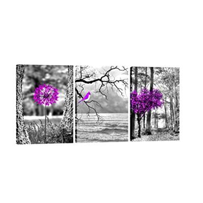 Κίνα Modern Abstract International Organization for Standardization 3 Panel Canvas Painting Purple Flower Bird Tree Landscape Picture Canvas Print προς πώληση