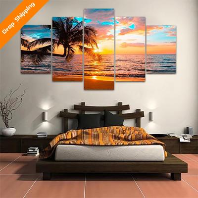 中国 The International Organization for Standardization 5 Pieces Modern Canvas Art Gallery Wrapped Ocean Beach Seascape Picture Printed Wave Canvas Wall Art 販売のため