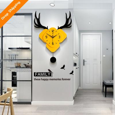 Cina New simple mute wall watch deer wall decoration clock living room master creative Nordic classic/postmodern home wall clock in vendita