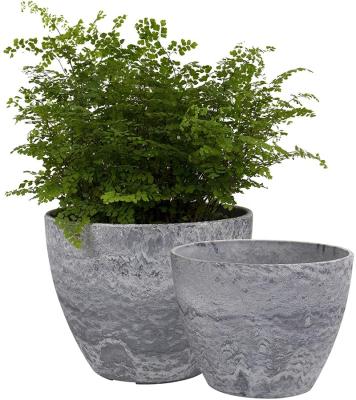 China Bump-Resistant BEES Flower Pots Indoor Garden Outdoor Planters Plant Containers With Drain Hole Gray Marble Pattern for sale