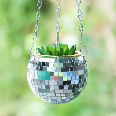 China Retro BUMPER-RESISTANT BEES Disco Ball Planter Basket Around Mirror Flower Pot Wall Planter Pot Hanging Desk Decoration for sale