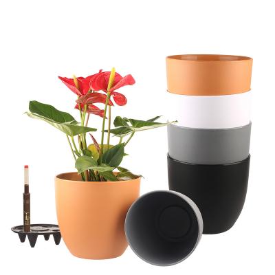 China BUMPER-RESISTANT BEES 6 Inch Indoor Flower Pot Plastic Planters Flower Plant Pots With Pulg Water Level Indicator Modern Decorative Gardening for sale