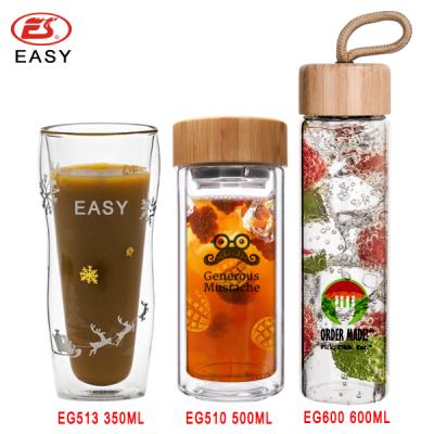 China Sustainable Logo Double Wall BPA Free Glass Cup Custom Coffee Tea Mugs Glass Tumbler for sale