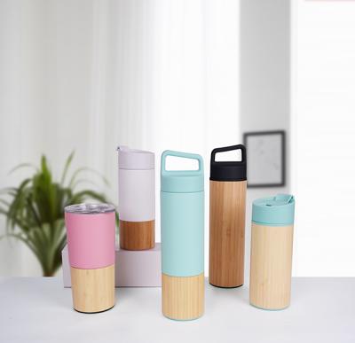 China Stainless Steel Double Mouth Coffee Travel Mug Vacuum Flask Bamboo Tumbler Viable Wide Wall Insulated Drinking Tea Mug for sale