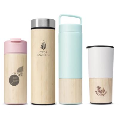 China New Design Sustainable BPA Free Easy Drinks ED5021 420ML Custom Bamboo Water Bottle Steel With Laser Engraved Logo for sale