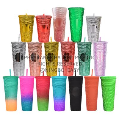 China 2022 Amazon 24oz Disposable Pink Unicorn Tumblers Parent-Child Cup Double Wall Matte Black Studded Plastic Mug for sale