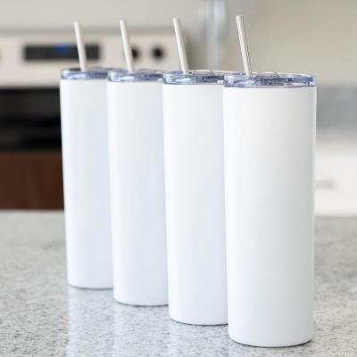 China Double Wall Sustainable Lean White 20oz Sublimation Straight Blanks Stainless Steel Tumblers With Metal Straws for sale