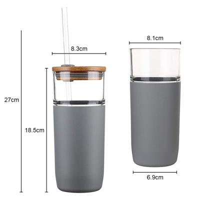 China OEM/Odm Office Coffee Lid Silicone Cover Transitional Bamboo Bottle Custom Logo Mug 16Oz With Straw Glass for sale