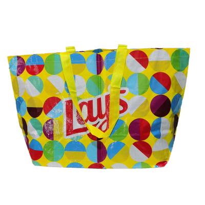 China Custom Printing Polypropylene Woven Reusable Packaging Shopping Handled Large Capacity Boat Shape PP Tote Bags With Double Handles for sale