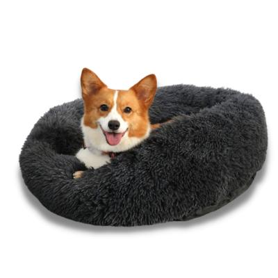 China Viable Wholesale Manufacturer High End Soft Luxury Pet Plush Round Soft Indoor Cat Dog Bed Comfortable Plush Dog Rooms for sale