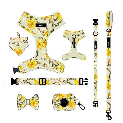 China OEM&ODM Viable Wholesale Product Custom Logo Print Pattern Dog Poop Dog Poop Bag And Adjustable Dog Collar Leash Bow Leash Collar Set Custom for sale