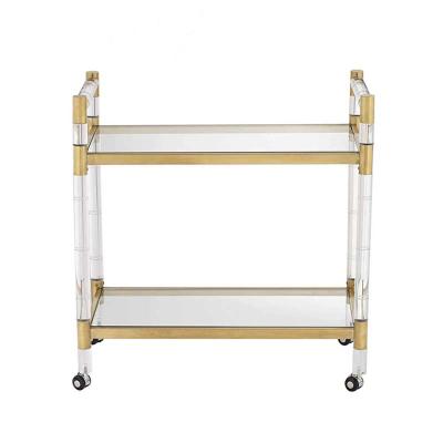 China Modern Hotel Acrylic Trolley Stainless Steel Trolleys Glass Mobile Bar Cart for sale