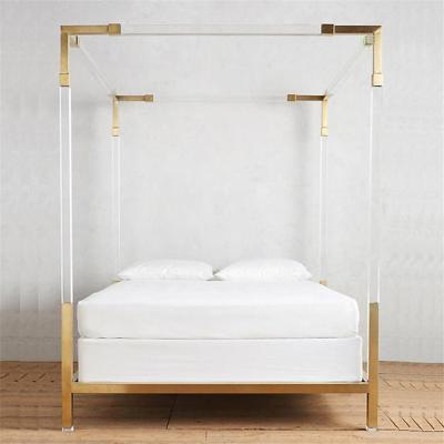 China (Other)Adjustable Luxury Clear Acrylic Bedstead For Modern Bedroom Furniture Metal Stainless Steel Double Bed for sale