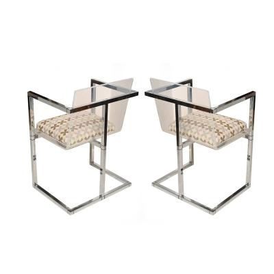 China Transparent Acrylic Canvas Armchairs For Homes Silver Metal Stainless Steel Chairs Restaurant for sale