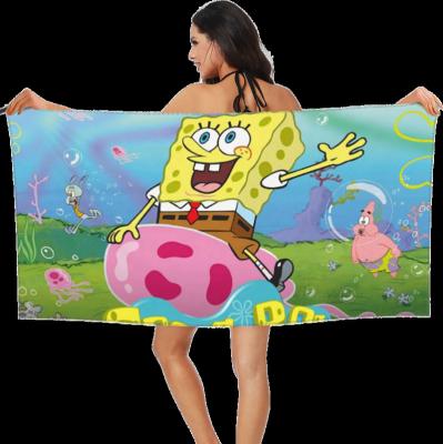 China Hot Sale SpongeBob SquarePants Ocean Fun Beach Towel Child Safe Custom Printed Microfiber Sand Resistant Ultra Soft Towel for sale