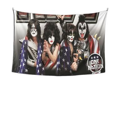 China Custom Art Deco Frame Craft Logo Tapestry Print Kiss Tapestry Style Custom Heavy Metal American Decorative Simple Classic Rock Band for sale