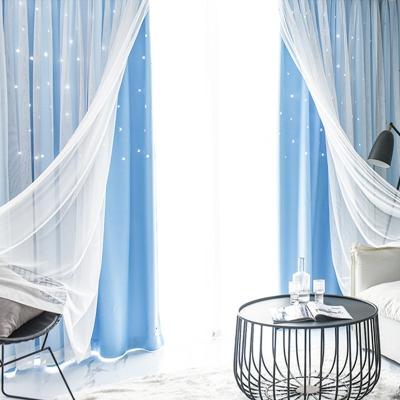 China Sheer Blackout Double Layer Hollow Star Window Curtains For Living Room Bedroom Blackout Window Drapes Curtain Home Decoration for sale