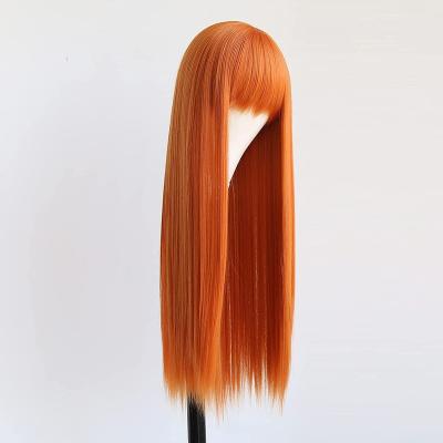 China Long Straight Hair Wig Orange Red Red Wigs For Women With Air Bangs Heat Fiber Synthetic Cosplay Party Wigs for sale