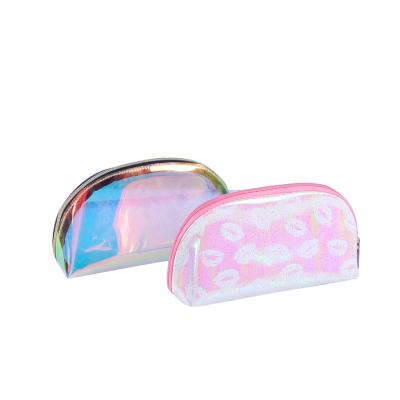 China Fashoion 2022 portable blue pink fashion holographic iridescent hologram cosmetic bag clear for girls for sale