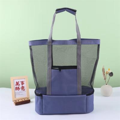 China Environmental protection Factory Price Picnic Insulated Large Cooler Bags Custom Mesh Pack Tote Beach Bag With Cooler Compartment for sale