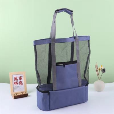 China Environmental protection Custom Fashion Blue Mesh Cloth Oxford Bag Beach Tote Mesh Bag Hand Bag Supplier for sale