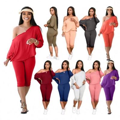 China Anti-pilling CATHY Best Seller One Shoulder solid women clothes plus size 2021 summer outfits women two-piece set clothing for sale