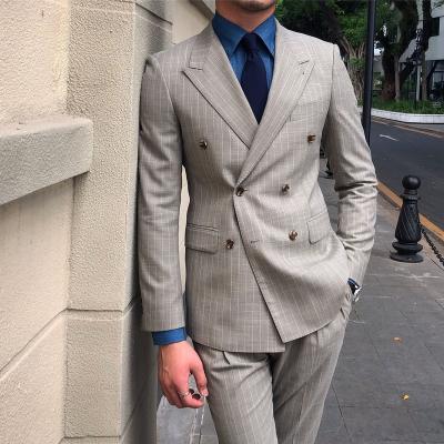 China Factory wholesale breathable high quality Asian men's retro-striped double breasted suit welcoming banquet business casual dress suit trend for sale