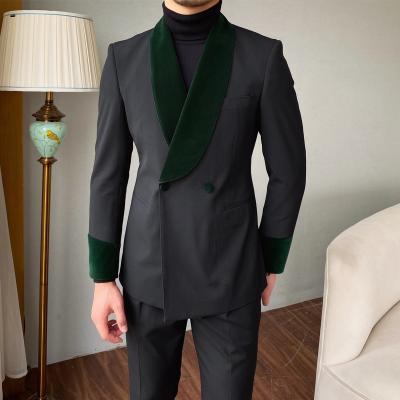 China Wholesale high quality anti-shrink jacket Asian male green velvet suit collar factory banquet thin thin simple suit for sale