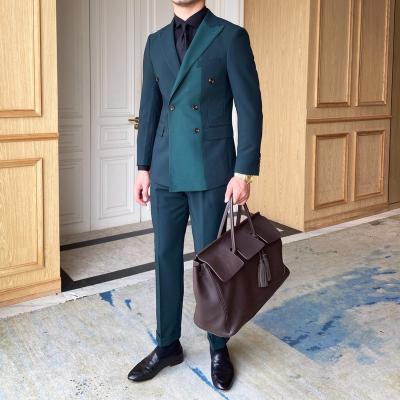 China Factory wholesale high quality Asian men's breathable autumn and winter stitching double breasted suit design niche green suit for sale