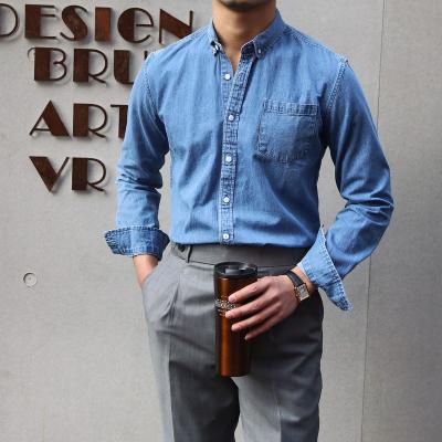 China Chinese direct wholesale factory direct high quality plus-size anti-pilling men's Asian jeans pocket long-sleeved cotton shirt for sale