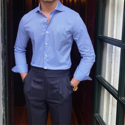 China Factory new plus-size anti-pilling long-sleeved shirt Windsor striped collar high quality Asian male business casual dress direct wholesale T-shirt for sale