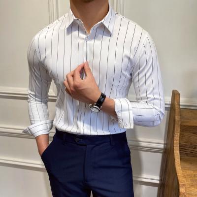 China Factory direct sales of high quality wholesale men's business shirts non-ironing elastic trend striping shirts for sale