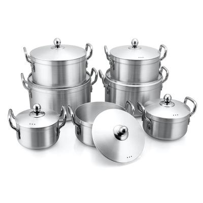 China Sustainable Wholesale Fashionable Eco - Friendly Aluminum Cookware Sets Cooking Pot With Double Handles for sale