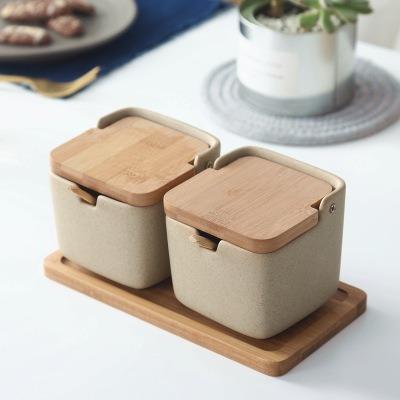 China 300ml Stocked 10oz Ceramic Spice Containers Round Square Spice Jars for sale